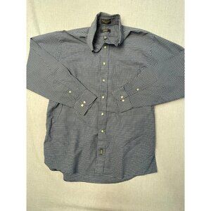 Arrow Men's Large Long Sleeve Navy Blue Checkered Button Dress Shirt USED